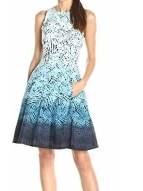 Sleeveless Ombre Blue  Dress with Printed Texture